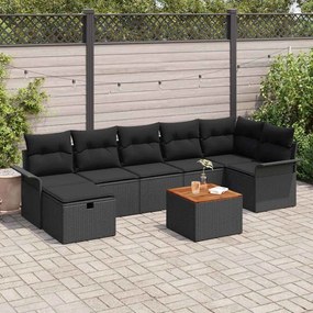 vidaXL Σετ Καναπέ Κήπου με μαξιλάρι 8 pcs Μαύρο Πολυ ράταν
