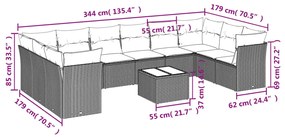 vidaXL Σαλόνι Κήπου 11 Τεμαχίων Καφέ από Συνθετικό Ρατάν με Μαξιλάρια