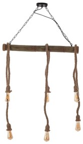 Artekko Hemp Rope Φωτιστικό Οροφής 6φωτο (Ε27) με Μαύρο Μέταλλο/Ξύλο/Σχοινί (80x10x130)cm Artekko 023-3318
