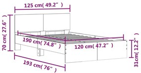 Πλαίσιο Κρεβατιού με Κεφαλάρι Γκρι Sonoma 120x190 εκ. - Γκρι