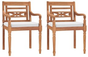 Καρέκλες Batavia 2 τεμ. από Μασίφ Ξύλο Teak με Μαξιλάρια - Λευκό