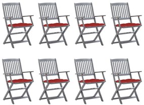 vidaXL Καρέκλες Εξ. Χώρου Πτυσσόμενες 8 τεμ. Ξύλο Ακακίας με Μαξιλάρια