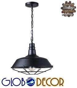 GloboStar® BARN 01048 Vintage Industrial Κρεμαστό Φωτιστικό Οροφής Μονόφωτο 1 x E27 Μαύρο Μεταλλικό Καμπάνα Φ46 x Y25cm