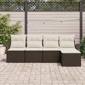 vidaXL Σετ Καναπέ Κήπου με μαξιλάρι 5 pcs Καφέ Πολυ ράταν