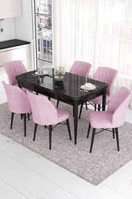 Extendable Dining Table &amp; Chairs Set (7 Pieces) Eva - Black Marble, Pink Black Marble
Pink