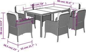 vidaXL Σετ Τραπεζαρίας Κήπου 7 τεμ. Γκρι Συνθ. Ρατάν με Μαξιλάρια