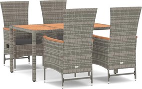 vidaXL Σετ Τραπεζαρίας Κήπου 5 τεμ. Γκρι Συνθ. Ρατάν με Μαξιλάρια
