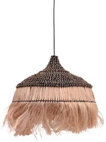 Ceiling lamp Arupade Inart abaca wood in natural-black color D50x50cm 50x50x50 εκ.