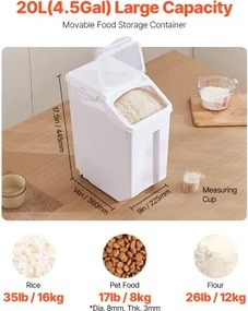 VEVOR 4.5Gal/20L Large Ingredient Storage Container Airtight Kitchen Flour Bin
