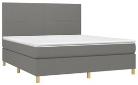 vidaXL Κρεβάτι Boxspring με Στρώμα & LED Σκ.Γκρι 180x200 εκ Υφασμάτινο