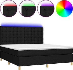 vidaXL Κρεβάτι Boxspring με Στρώμα &amp; LED Μαύρο 180x200 εκ. Υφασμάτινο