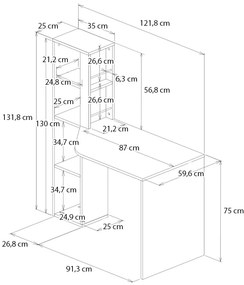 Γραφείο εργασίας Gemini Megapap χρώμα ανθρακί - λευκό 121,8x59,6x131,8εκ.