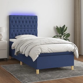 Κρεβάτι Boxspring με Στρώμα &amp; LED Μπλε 100x200 εκ. Υφασμάτινο - Μπλε