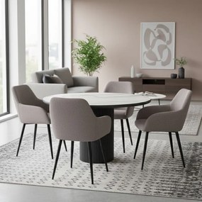 Πολυθρόνα τραπεζαρίας Monica Megapap ανοιχτό μπεζ ύφασμα - μεταλλικό μαύρο πόδι 54x57x84εκ.