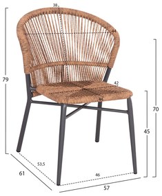 Καρέκλα LYNN C6267.01 Αλουμινίου Ανθρακί με P.E. Rattan Φυσικό 57x61x79Υ εκ. 57x61x79 εκ.