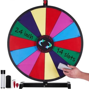 VEVOR 24 inch Spinning Prize Wheel, 14 Slots Tabletop Spinner, Heavy Duty Roulette Wheel with a Dry Erase and 2 Markers, Win Fortune Spin Games in Party Pub Trade Show Carnival