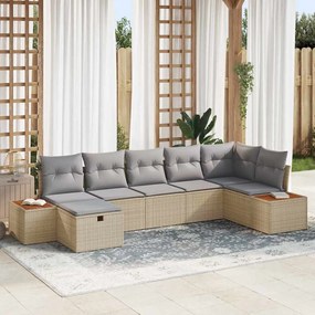 vidaXL Σετ Καναπέ Κήπου με μαξιλάρι 7 pcs Μπεζ Πολυ ράταν