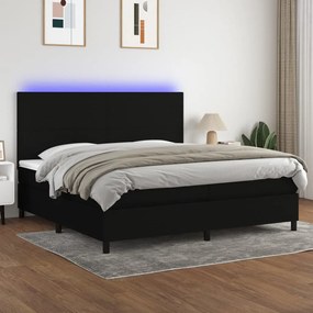Κρεβάτι Boxspring με Στρώμα & LED Μαύρο 200x200 εκ. Υφασμάτινο