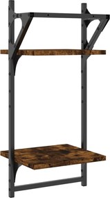 vidaXL Ράφια Τοίχου 2 Επιπέδων με Μπάρα 2 τεμ. Καπνιστή Δρυς