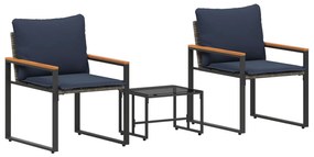 vidaXL Σύνολα επίπλων με μαξιλάρι 3 pcs Γκρι και Navy Blue Ρατάν