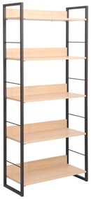 Βιβλιοθήκη Dorfie pakoworld σε φυσική απόχρωση με μαύρο μέταλλο 70x30x159εκ