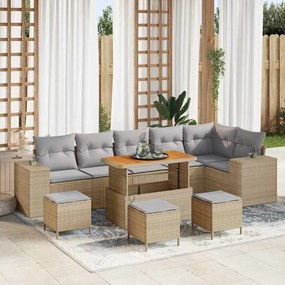 vidaXL 10 τεμάχια Καναπέ Σετ με Μαξιλάρια Μπεζ Πολυ Ράττεν