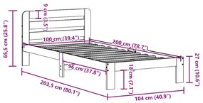 Σκελετός Κρεβατιού Χωρίς Στρώμα Λευκό 100x200 εκ. Μασίφ Πεύκο - Λευκό