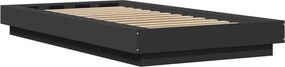 vidaXL Πλαίσιο Κρεβατιού με LED Μαύρο 90x190 εκ. Επεξ. Ξύλο