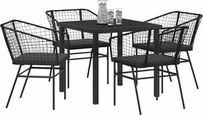 vidaXL Σέτ φαγητού για κήπο 5 pcs Μαύρο συνθετικό ρατάν