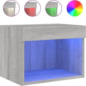 vidaXL Κομοδίνα Επιτοίχια με Φώτα LED 2 Τεμ. Γκρι Sonoma