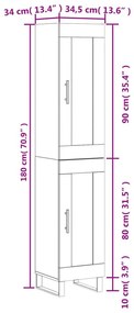 Ντουλάπι Γυαλ. Λευκό 34,5 x 34 x 180 εκ. από Επεξεργασμένο Ξύλο - Λευκό