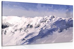 Εικόνα ελαιογραφία με χιονισμένα βουνά