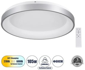 Πλαφονιέρα Φωτιστικό Οροφής Δαχτυλίδι LED CCT 105W 12075lm SALEM Globostar-61238-Ασημί 61238