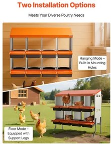 VEVOR Chicken Nesting Boxes, 8 Compartments, with Support Legs, Easy Egg Collection, Galvanized Steel and High-Strength Plastic, Roll Away Nesting Boxes for Chickens and Hens Laying Eggs, Orange