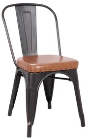 Ε5191Ρ,104 RELIX Καρέκλα, Μέταλλο Βαφή Antique Black, Pu Κάθισμα Camel  45x51x82cm Καρέκλα Στοιβαζόμενη,  Μαύρο/Καφέ,  Μέταλλο/PVC - PU, , 1 Τεμάχιο