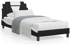 vidaXL Πλαίσιο Κρεβατιού με LED Μαύρο/Λευκό 90x190 εκ. Συνθετικό Δέρμα