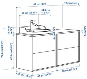 TANNFORSEN/RUTSJON έπιπλο νιπτήρα/νιπτήρας/μπαταρία, 122x49x76 cm 895.284.61