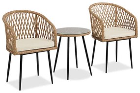 Naoki lounge set of 3 pieces black metal and pe rattan in natural shade