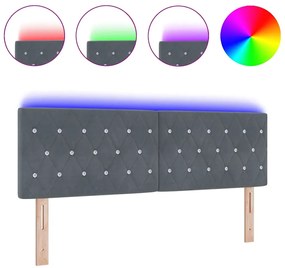vidaXL Κεφαλάρι LED με φώτα λωρίδας LED Σκούρο γκρι 144 cm Βελούδο