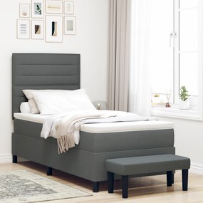 vidaXL Κρεβάτι Box Spring με Στρώμα & Παγκάκι Σκούρο Γκρι 90x190 εκ. Ύφασμα
