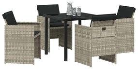 vidaXL Σέτ φαγητού για κήπο με μαξιλάρι 5 pcs Ανοιχτό γκρι Πολυ ράταν