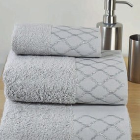 Πετσέτες Σετ 3Τεμ 2129 Κέντημα Φάσα Grey Homeline Towels Set 100% Βαμβάκι