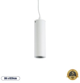 GloboStar® CANNON WHITE 01274 Μοντέρνο Κρεμαστό Φωτιστικό Οροφής Spot Μονόφωτο 1 x GU10 Λευκό Μεταλλικό Φ6 x Y20cm