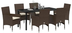 vidaXL Σέτ φαγητού για κήπο με μαξιλάρι 7 pcs Καφέ Πολυ ράταν