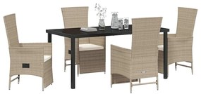 vidaXL Σέτ φαγητού για κήπο με μαξιλάρι 5 pcs Μπεζ συνθετικό ρατάν