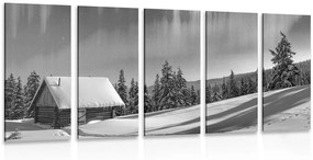 Εικόνα 5 μερών ενός παραμυθένιου χειμερινού τοπίου σε ασπρόμαυρο