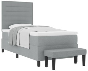 vidaXL Κρεβάτι με Βάση με Στρώμα & Πάγκο Ανοιχτό Γκρι 90x190 εκ. Ύφασμα
