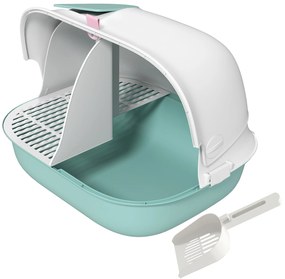 PawHut Γάτα Τουαλέτα με Κάλυμμα, Κουτί Άμμου Γάτας με Εσωτερικό Κανάλι, Πόρτα, Φτυάρι, Εύκολο στο Καθάρισμα, Πλαστικό, Πράσινο