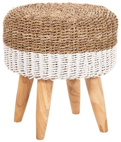Σκάμπο Beam Ξύλο Τεακ και Seagrass Σε Φυσικό &amp; Λευκό Φ42x46Υεκ.