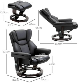 HOMCOM Πολυθρόνα Relax με Λειτουργία Μασάζ Υποπόδιο Λειτουργία Ανάκλισης Τεχνητό Δέρμα 79 x 82 x 101 cm